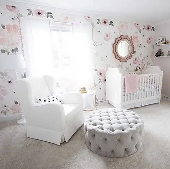 floral wallpaper angelic white girl nursery