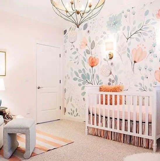 floral wallpaper baby girl nursery