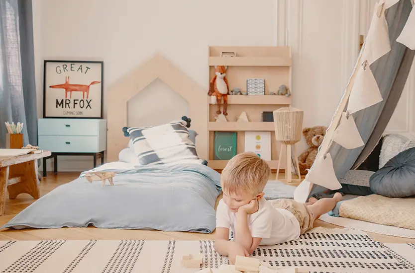 boy bedroom with floor bed