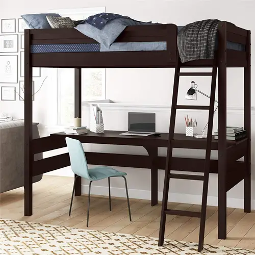 bunk bed with desk under it