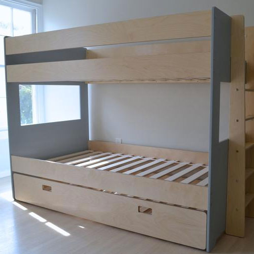 Wooden Loft Bed With Shelves